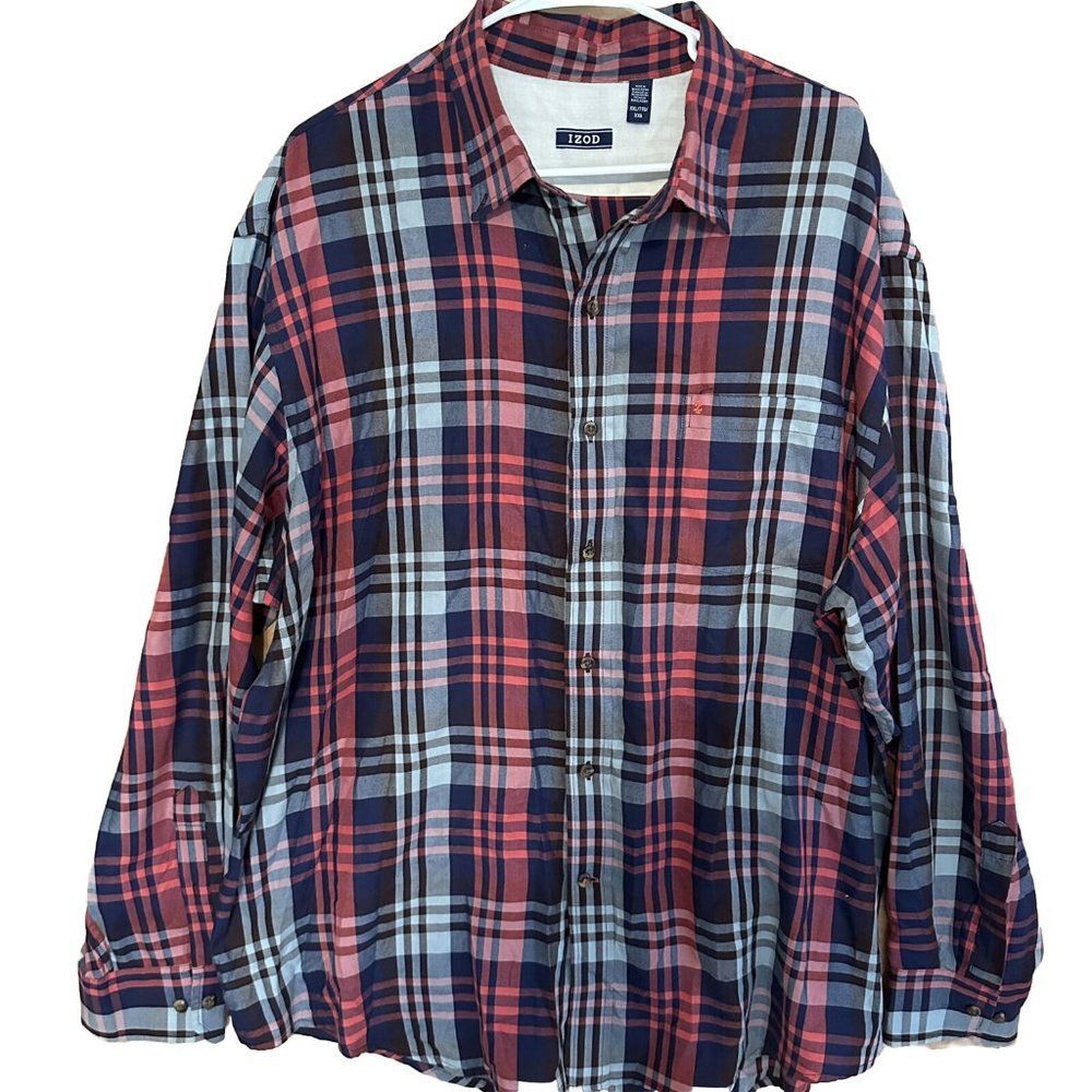 IZOD Plaid Long Sleeve Button Front Collared Shirt Men’s XXL Red